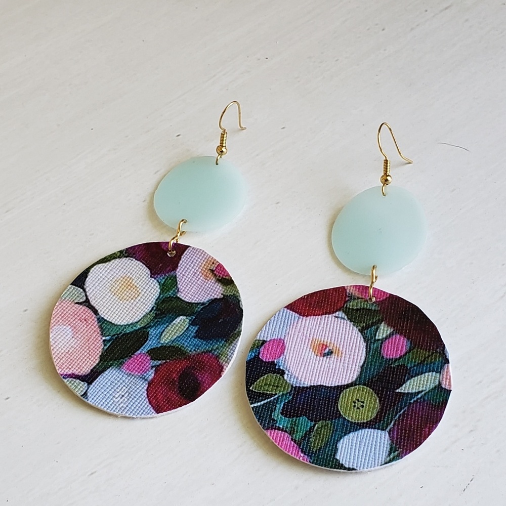 Floral faux leather earrings